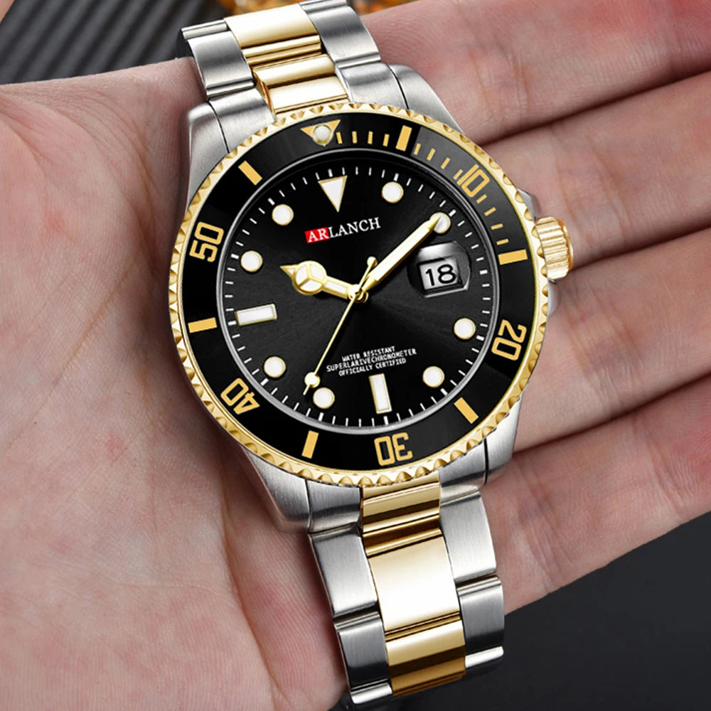 Men's Quartz Watch Classic Stainless Steel Strap Casual Business Style 40mm Black Gold Dial 3Bar Waterproof Series Watches reloj