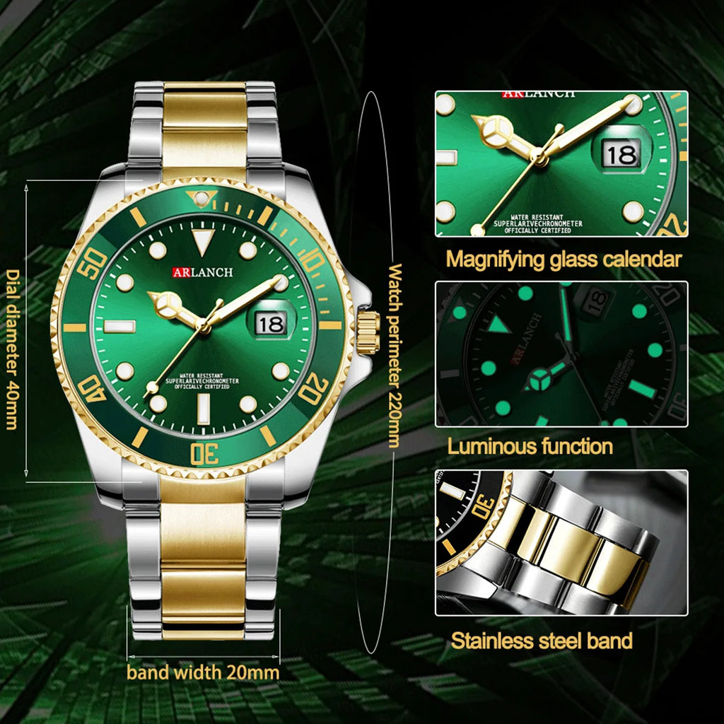 Men's Quartz Watch Classic Stainless Steel Strap Casual Business Style 40mm Black Gold Dial 3Bar Waterproof Series Watches reloj