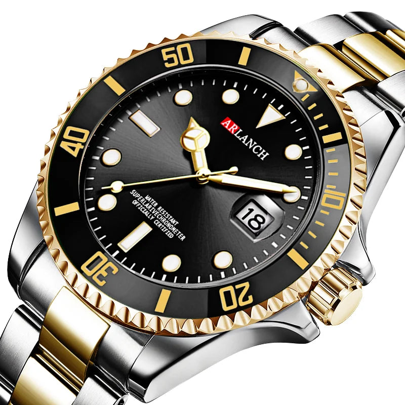 Men's Quartz Watch Classic Stainless Steel Strap Casual Business Style 40mm Black Gold Dial 3Bar Waterproof Series Watches reloj