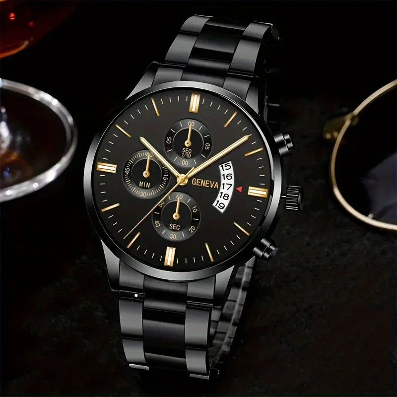 2pcs and 1pcs fashionable men's quartz watches with black dial and gold accents