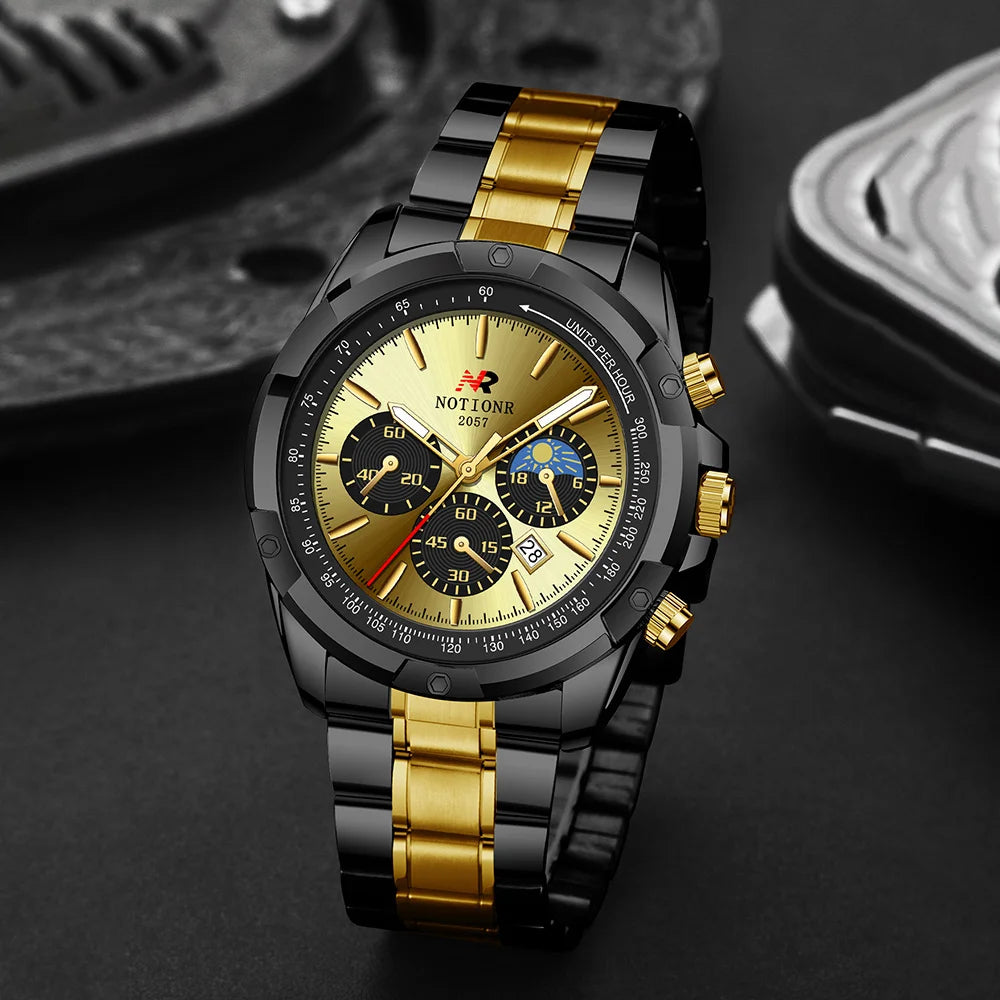 Men's Fashion Business Watche Golden Black Alloy Analog Mens Watch Male Casual Quartz Wrist Watch Ideal Choice for Gifts To Men