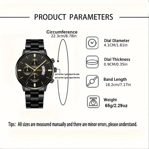 2pcs and 1pcs fashionable men's quartz watches with black dial and gold accents