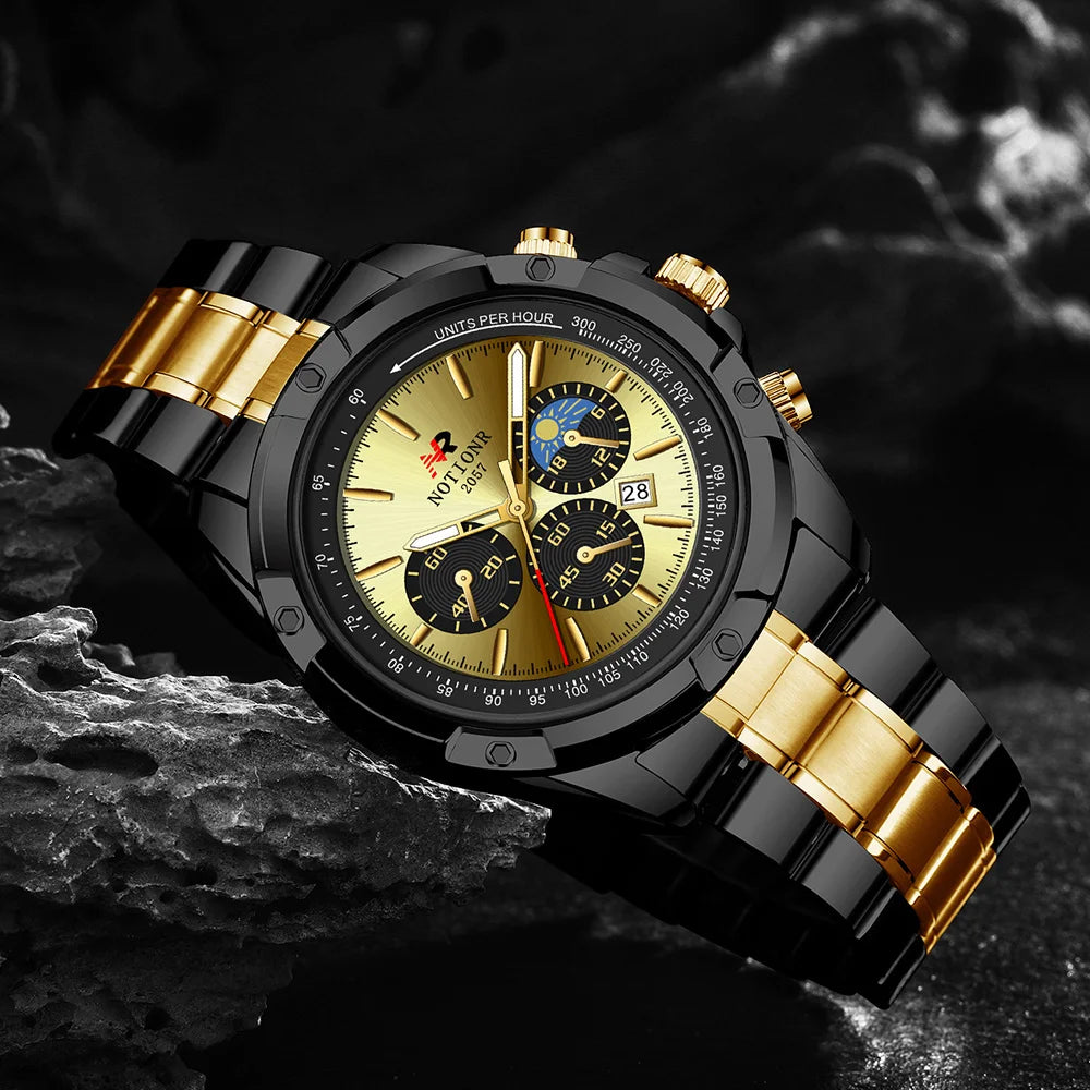 Men's Fashion Business Watche Golden Black Alloy Analog Mens Watch Male Casual Quartz Wrist Watch Ideal Choice for Gifts To Men