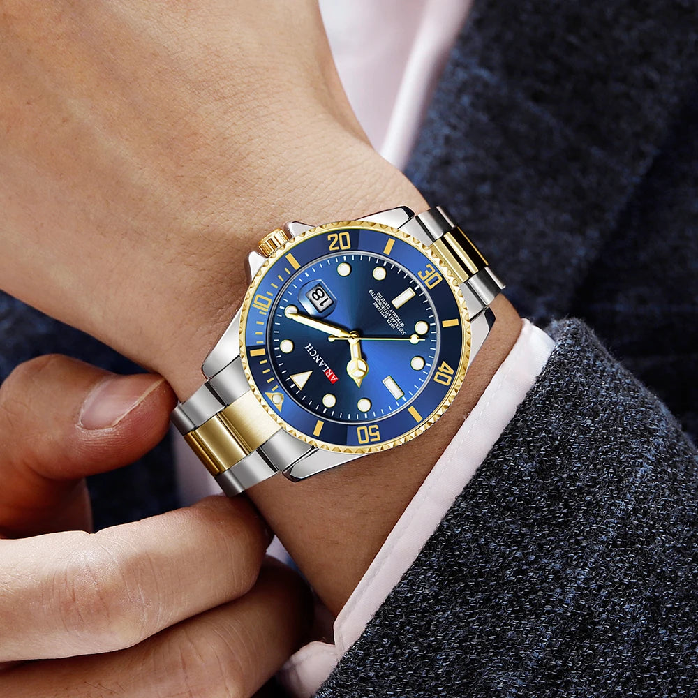 Men's Quartz Watch Classic Stainless Steel Strap Casual Business Style 40mm Black Gold Dial 3Bar Waterproof Series Watches reloj
