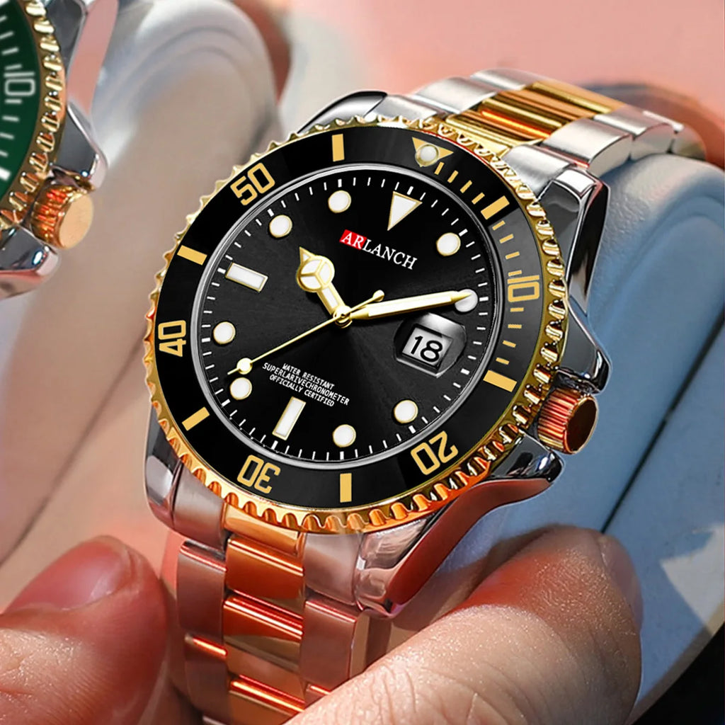 Men's Quartz Watch Classic Stainless Steel Strap Casual Business Style 40mm Black Gold Dial 3Bar Waterproof Series Watches reloj