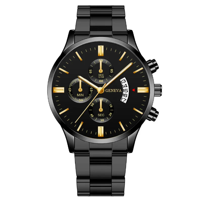 2pcs and 1pcs fashionable men's quartz watches with black dial and gold accents