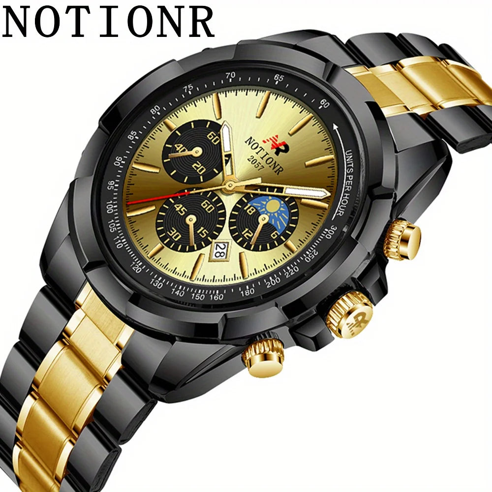 Men's Fashion Business Watche Golden Black Alloy Analog Mens Watch Male Casual Quartz Wrist Watch Ideal Choice for Gifts To Men