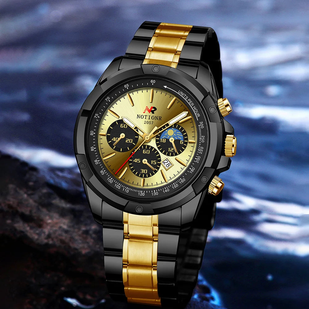 Men's Fashion Business Watche Golden Black Alloy Analog Mens Watch Male Casual Quartz Wrist Watch Ideal Choice for Gifts To Men