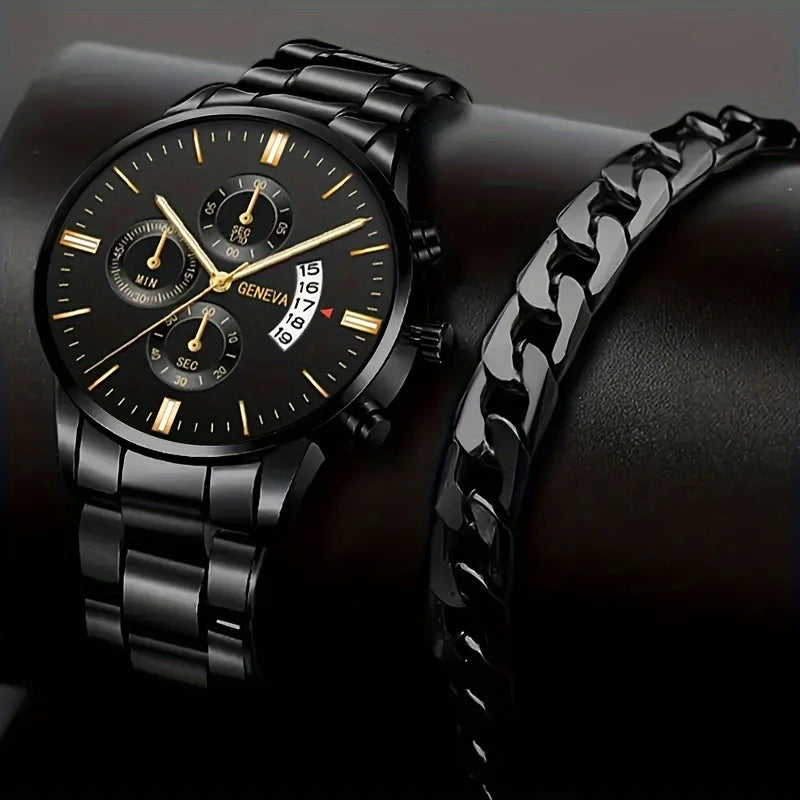2pcs and 1pcs fashionable men's quartz watches with black dial and gold accents