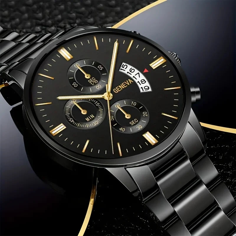 2pcs and 1pcs fashionable men's quartz watches with black dial and gold accents