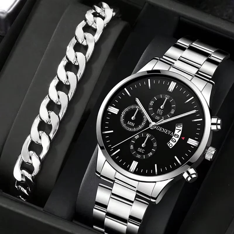 2pcs and 1pcs fashionable men's quartz watches with black dial and gold accents