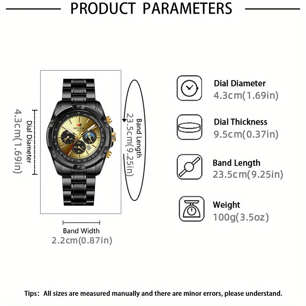 Men's Fashion Business Watche Golden Black Alloy Analog Mens Watch Male Casual Quartz Wrist Watch Ideal Choice for Gifts To Men