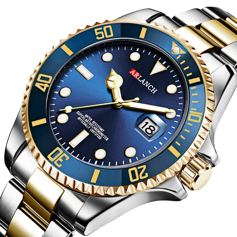 Men's Quartz Watch Classic Stainless Steel Strap Casual Business Style 40mm Black Gold Dial 3Bar Waterproof Series Watches reloj